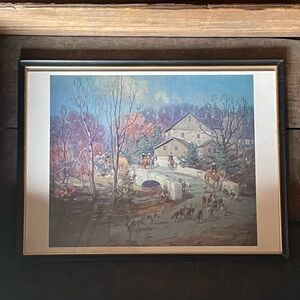 Vintage Fox Hunting English Countryside Framed Artwork Estate Print
